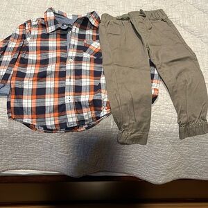 Plaid button down shirt and jogger set